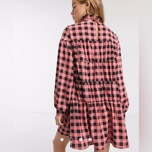 Reclaimed Vintage inspired smock dress with high neck in check - Picture 4 of 4